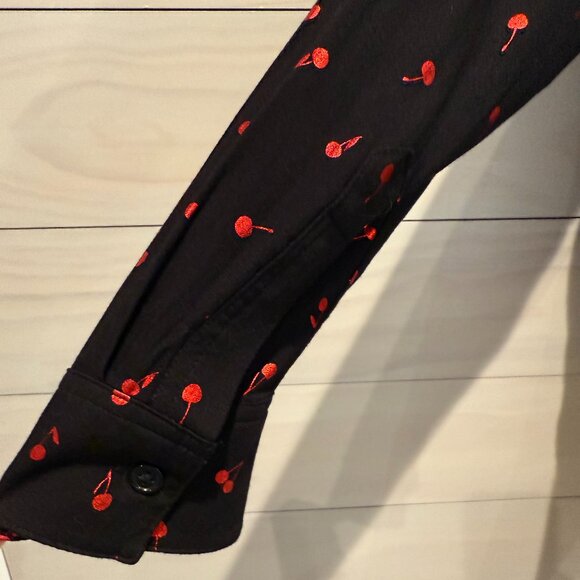 RAILS Rocsi Metallic Red Cherry Print Black Button Down Shirt XS - Picture 5 of 9